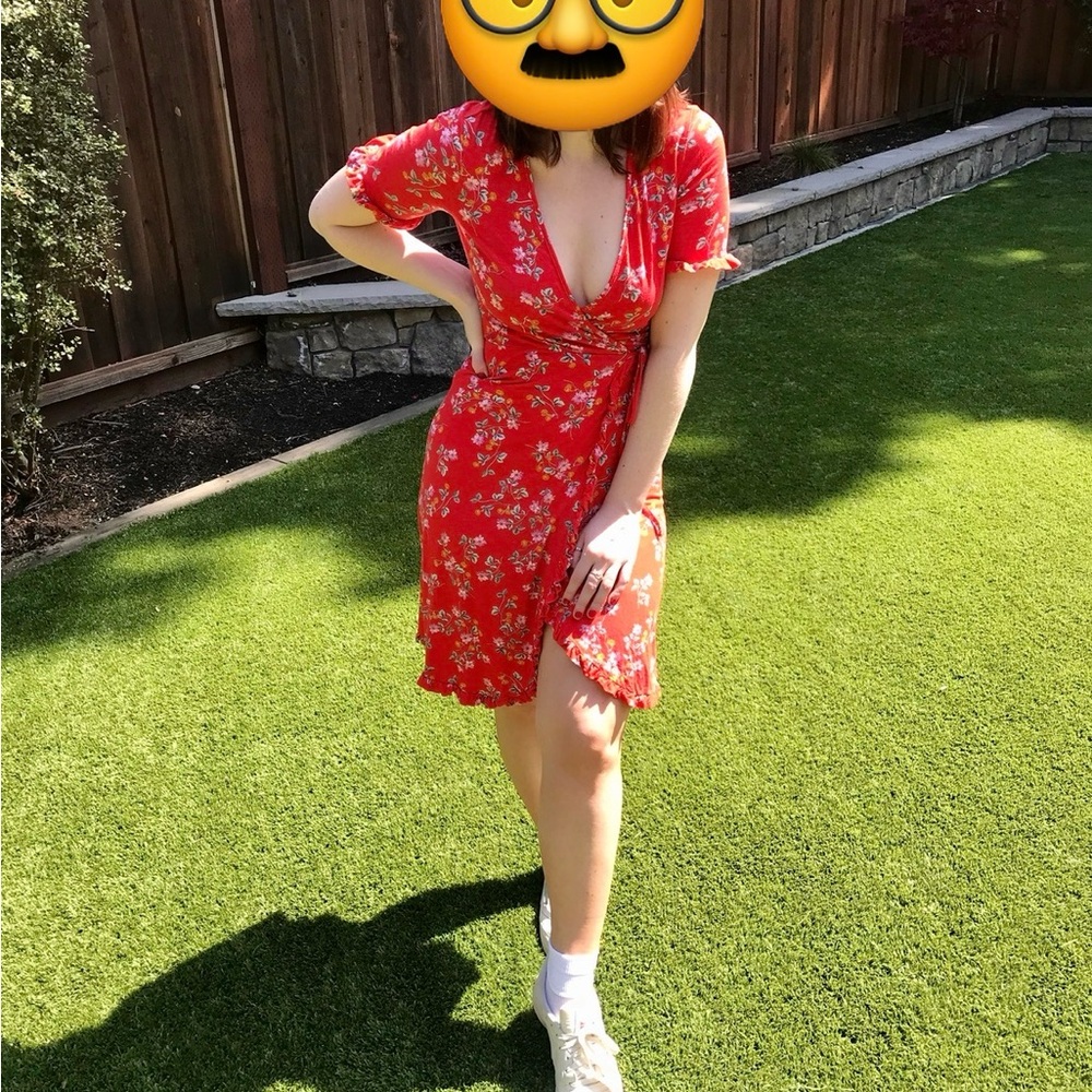 Red Floral Wrap Dress Topshop